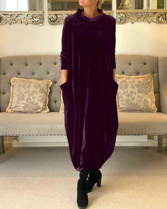 Women's Elegant Warm Fabric Winter Dress with Exquisite Detailing in Plus Size-2