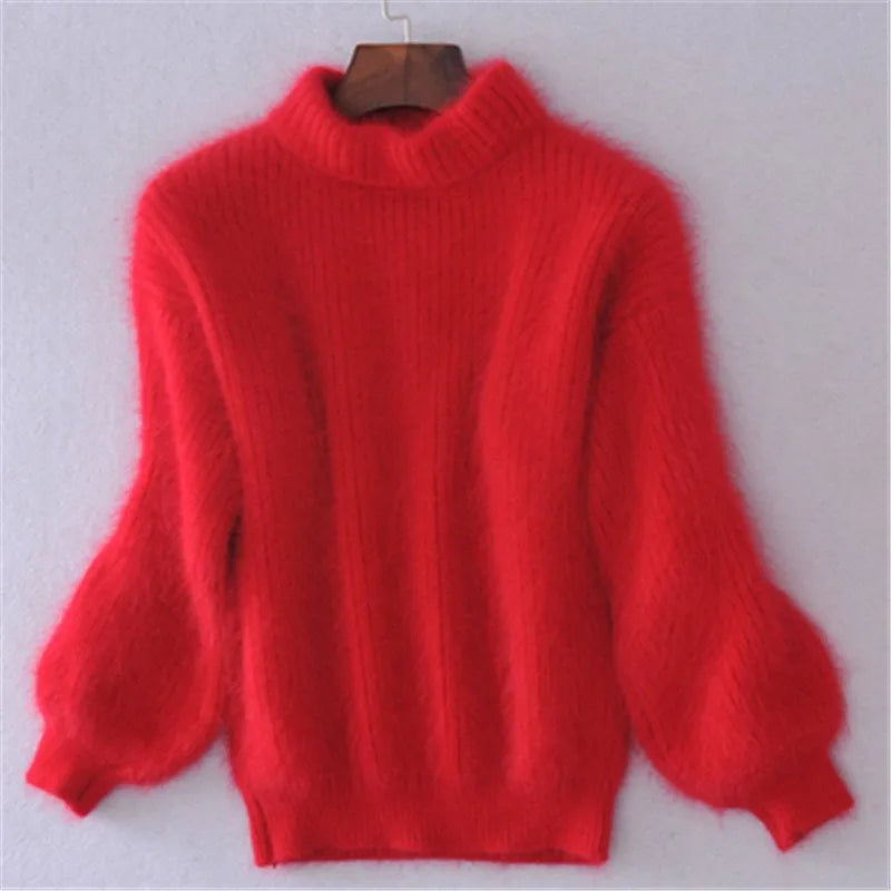 Women's Loose Knitted Plain Cashmere Turtleneck Jumper | Ideal for Autumn/Winter