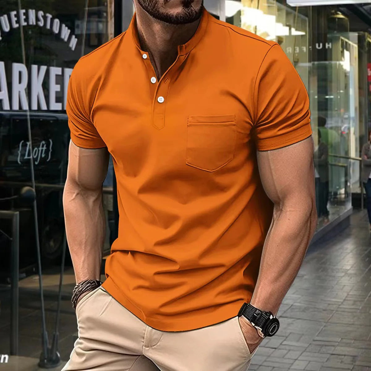 Men's Casual V-neck Solid Color T-shirt | Ideal for Summer