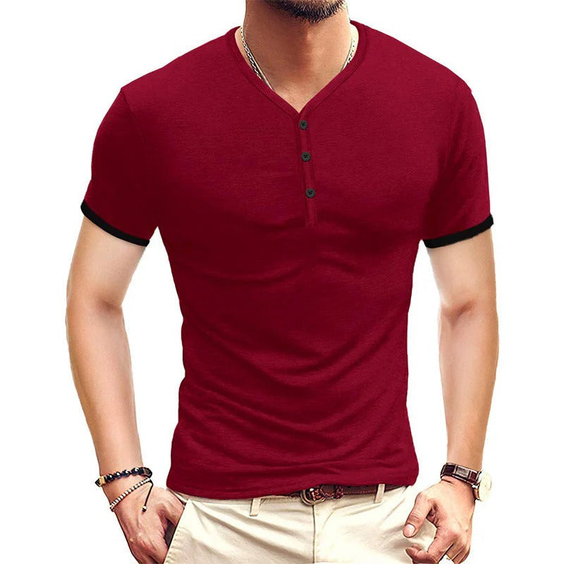 Men's Casual V-neck Solid Color T-shirt | Ideal for Summer