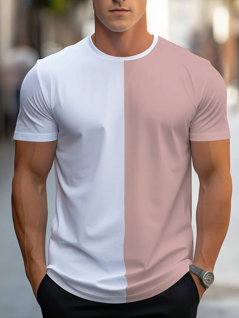 Men's Modern Color Block Crew Neck T-shirt | Ideal for Summer