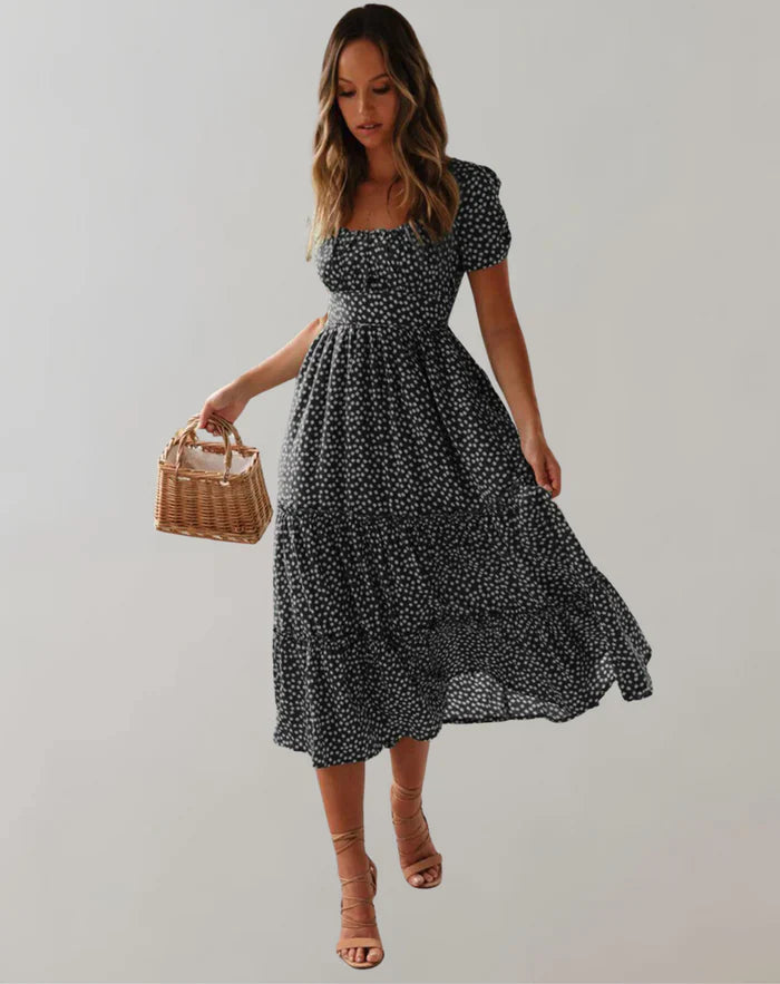 Women’s Classic Square Neck Summer Dress with Floral Prints | Ideal for Spring/Summer