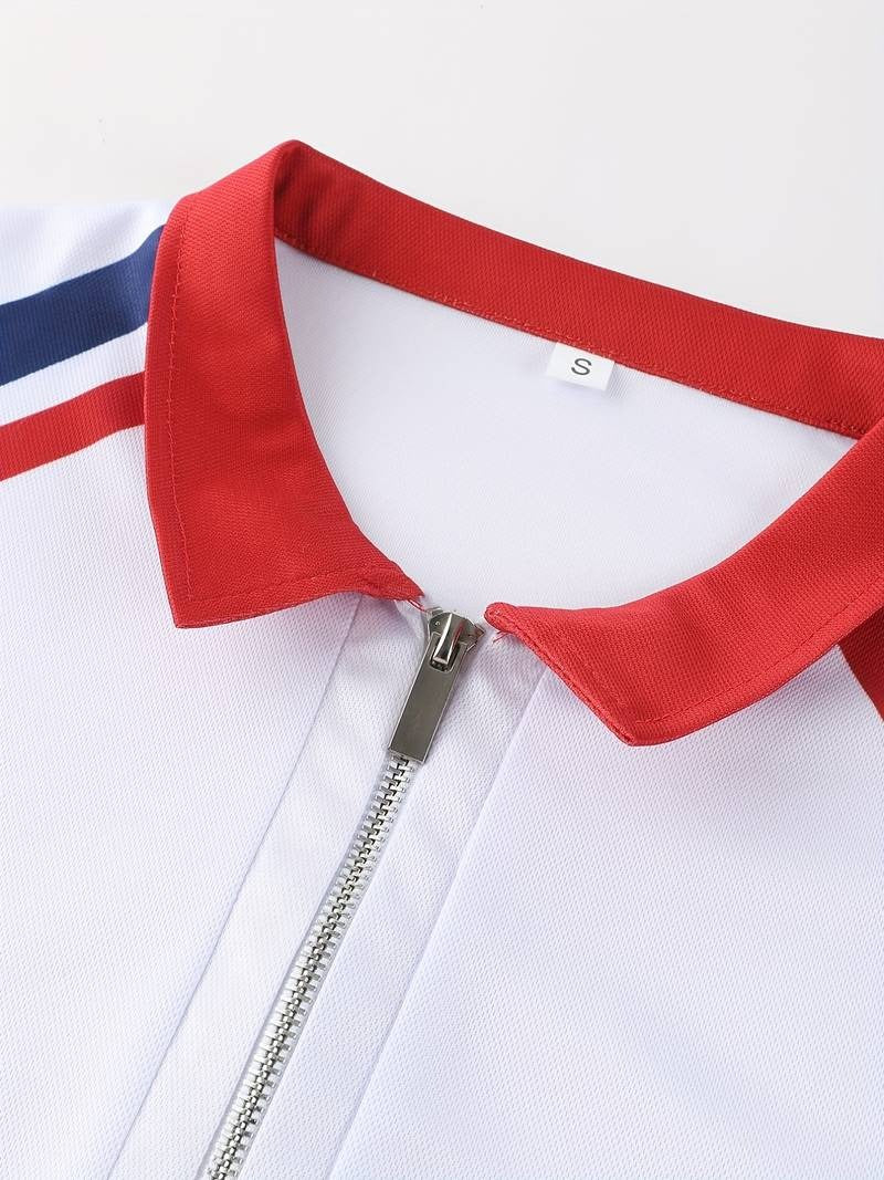 Men's Slim Fit Polo Shirt with Color Block and Zipper Design | Ideal for Summer