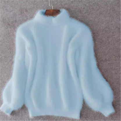 Women's Loose Knitted Plain Cashmere Turtleneck Jumper | Ideal for Autumn/Winter