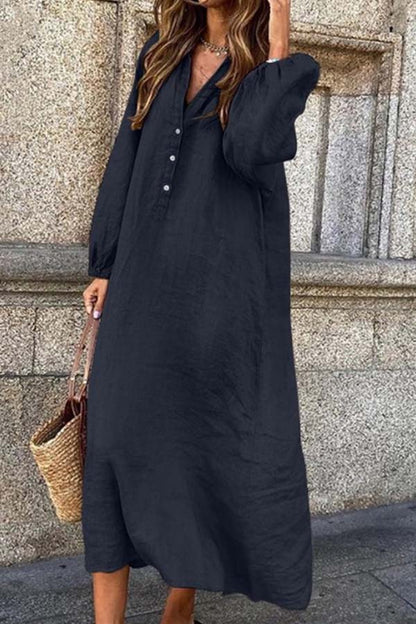 Women’s Cozy Oversize Button-Up V-neck Long Sleeve Dress | Ideal for Spring/Summer