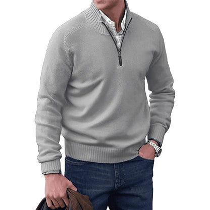 Men's Elegant Ribbed Cuff Hem Half-Zip Jumper | Ideal for Autumn/Winter