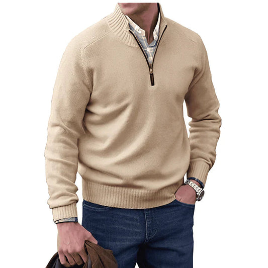 Men's Elegant Ribbed Cuff Hem Half-Zip Jumper | Ideal for Autumn/Winter