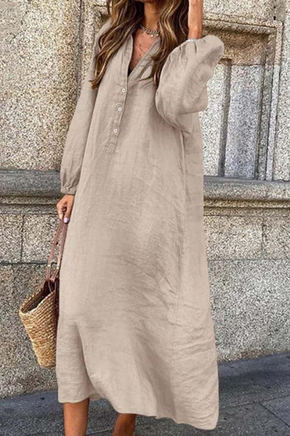 Women’s Cozy Oversize Button-Up V-neck Long Sleeve Dress | Ideal for Spring/Summer