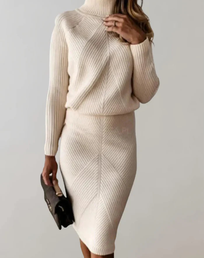 Women’s Classic Turtleneck Knitted Top with Narrow Skirt Set | Ideal for Spring/Summer