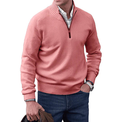 Men's Elegant Ribbed Cuff Hem Half-Zip Jumper | Ideal for Autumn/Winter