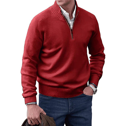 Men's Elegant Ribbed Cuff Hem Half-Zip Jumper | Ideal for Autumn/Winter