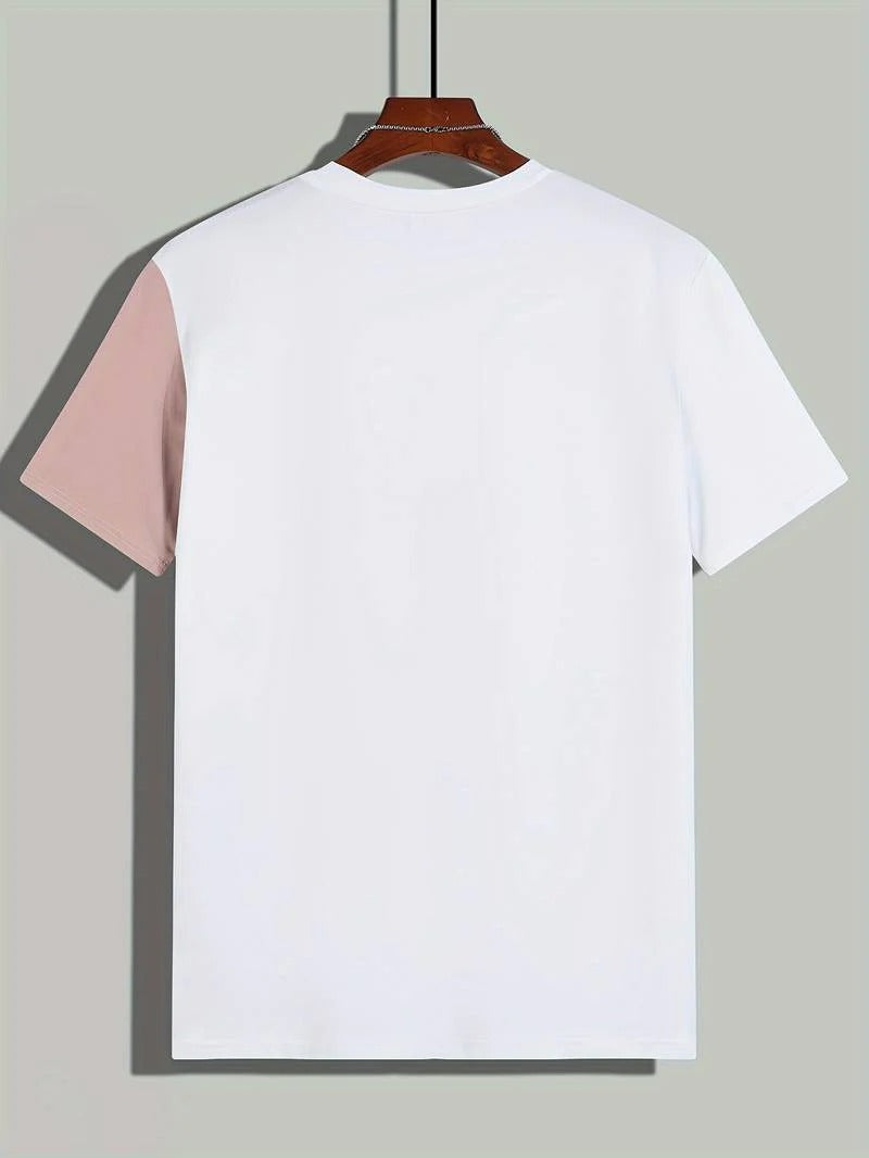 Men's Modern Color Block Crew Neck T-shirt | Ideal for Summer