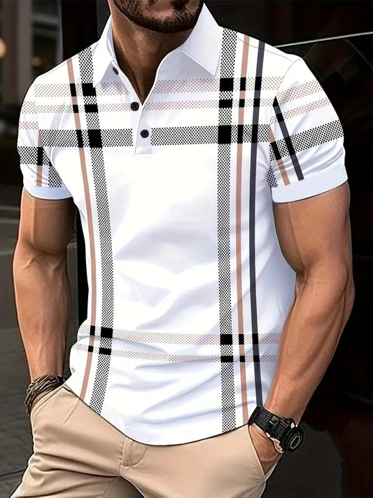 Men's Regular Fit Checked Short Sleeve T-shirt with Buttons | Ideal for Summer