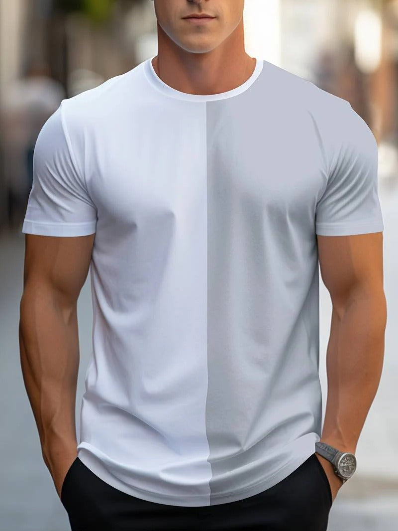 Men's Modern Color Block Crew Neck T-shirt | Ideal for Summer