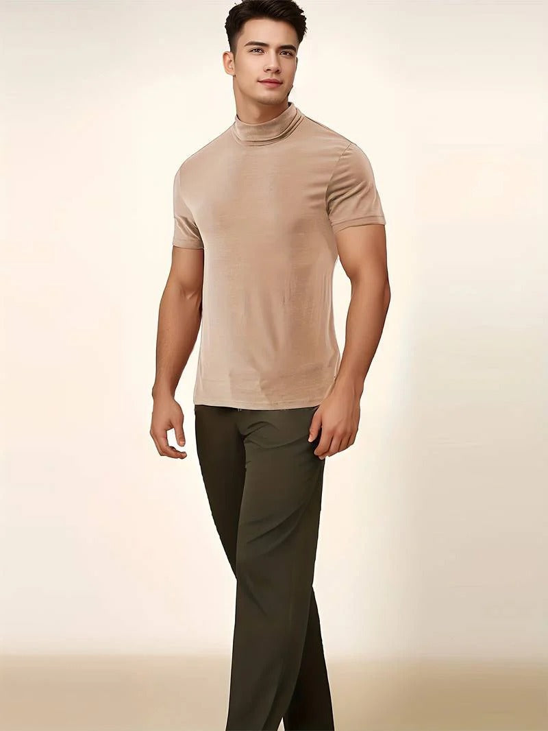 Men's Classic Fit Plain Turtleneck T-shirt | Ideal for Summer