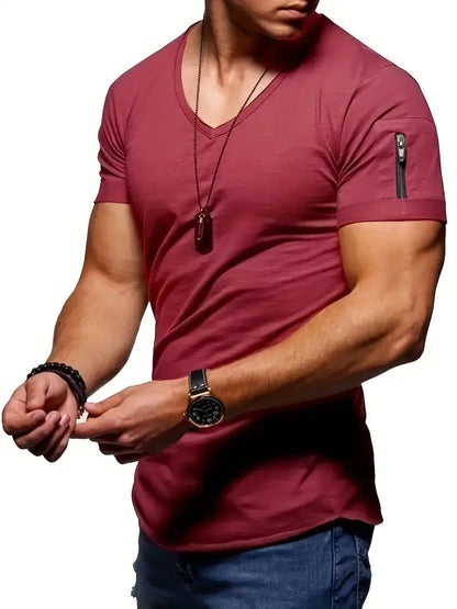 Men's Casual V-Neck T-shirt with Zipper  | Ideal for Summer