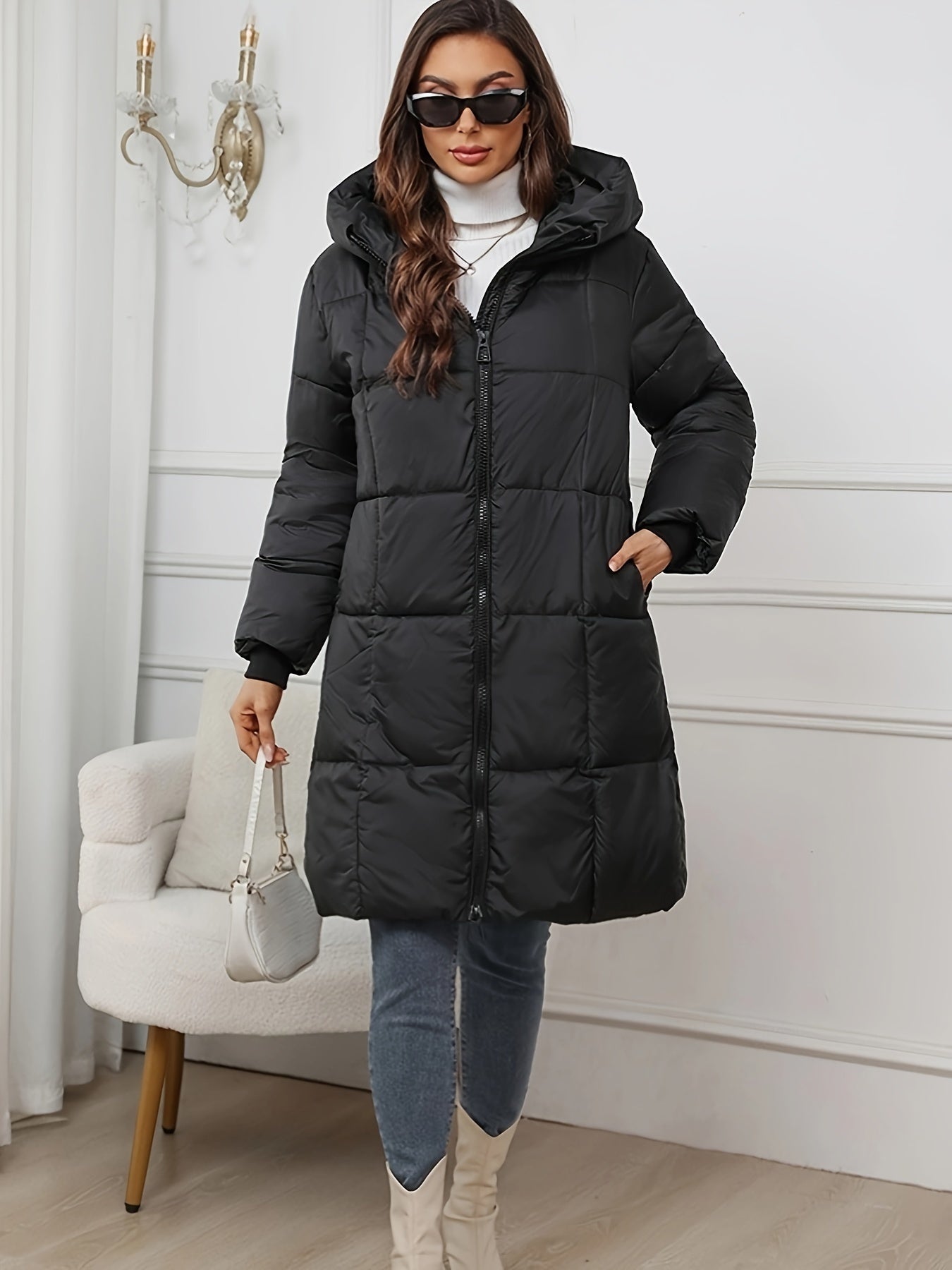 Warm Puffer Winter Jacket with Hood and Zipper for Women | Ideal for Winter