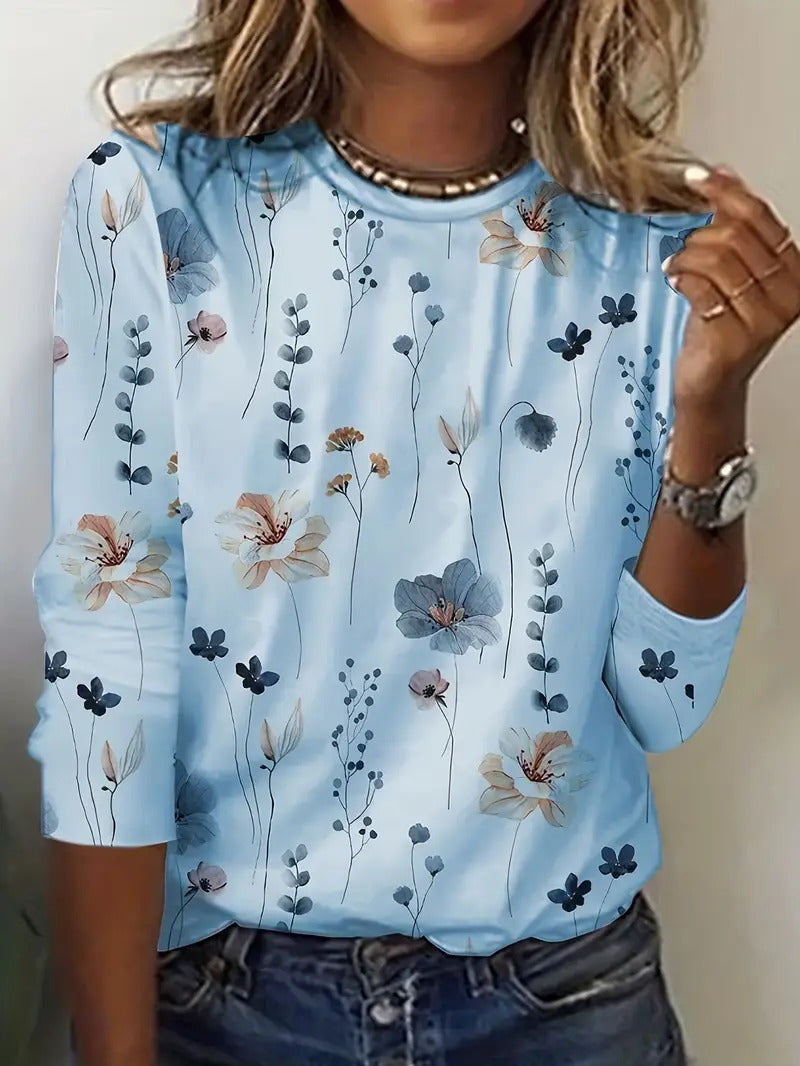 Women's Chic Floral Print Long Sleeve T-shirt | Ideal for Spring/Summer