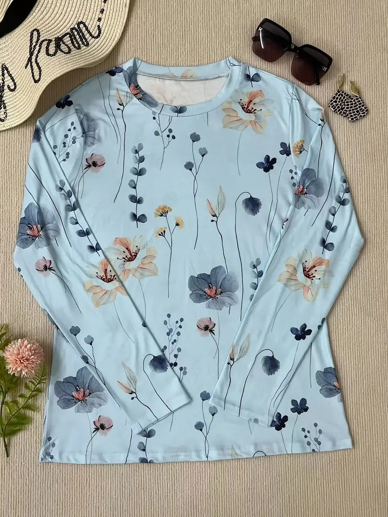 Women's Chic Floral Print Long Sleeve T-shirt | Ideal for Spring/Summer