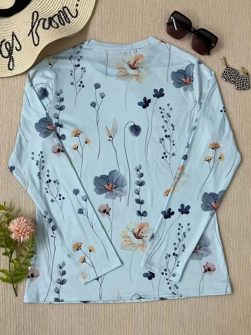 Women's Chic Floral Print Long Sleeve T-shirt | Ideal for Spring/Summer