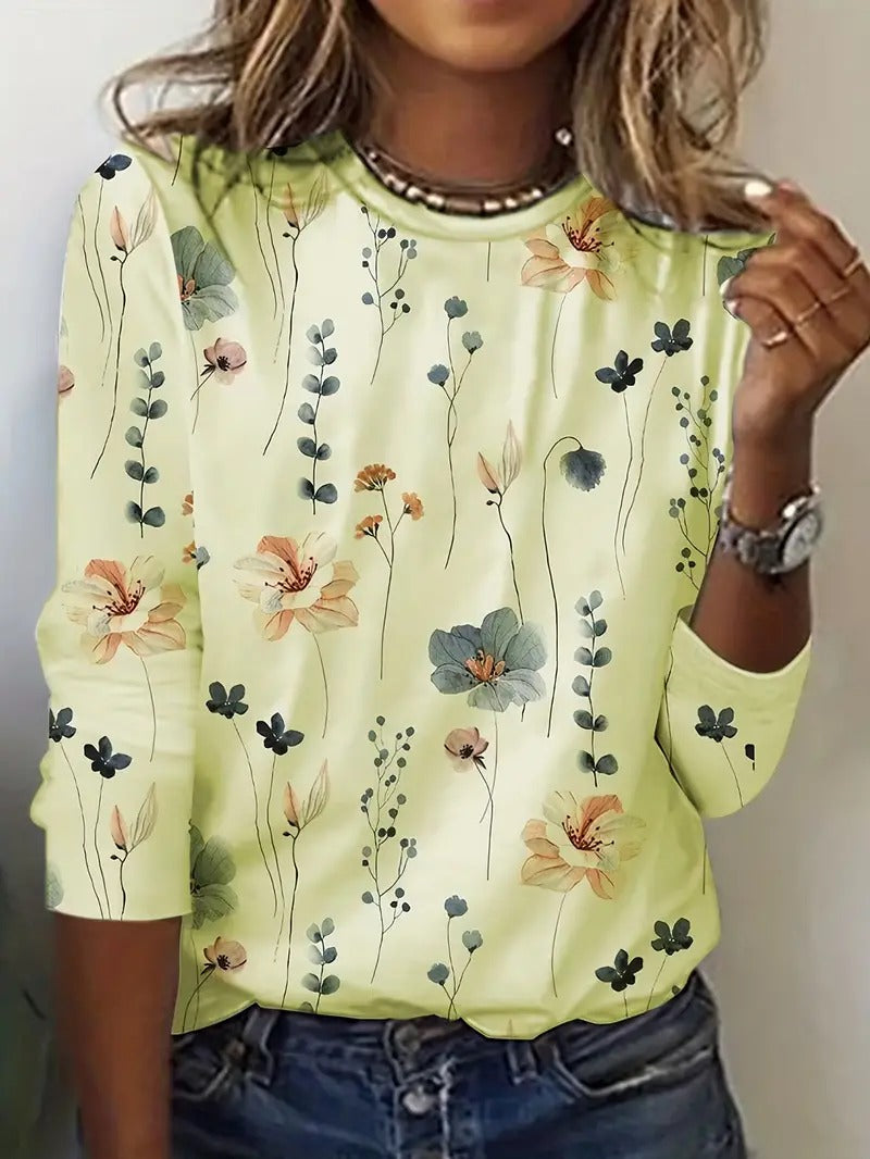 Women's Chic Floral Print Long Sleeve T-shirt | Ideal for Spring/Summer