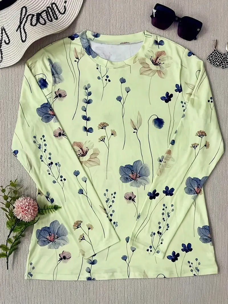 Women's Chic Floral Print Long Sleeve T-shirt | Ideal for Spring/Summer