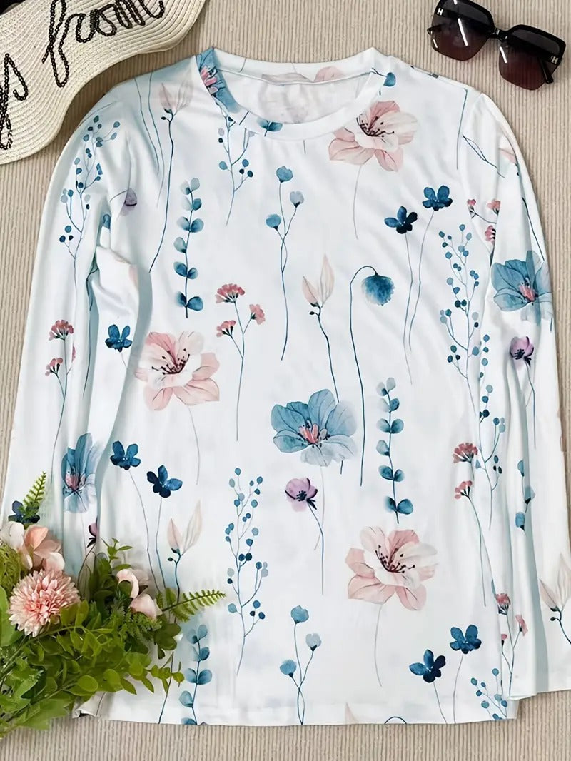 Women's Chic Floral Print Long Sleeve T-shirt | Ideal for Spring/Summer