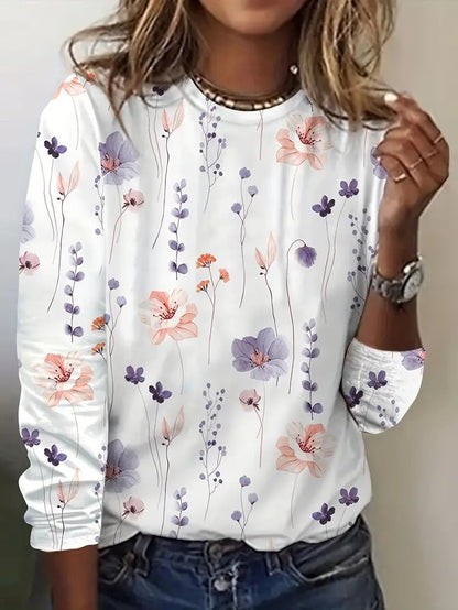 Women's Chic Floral Print Long Sleeve T-shirt | Ideal for Spring/Summer