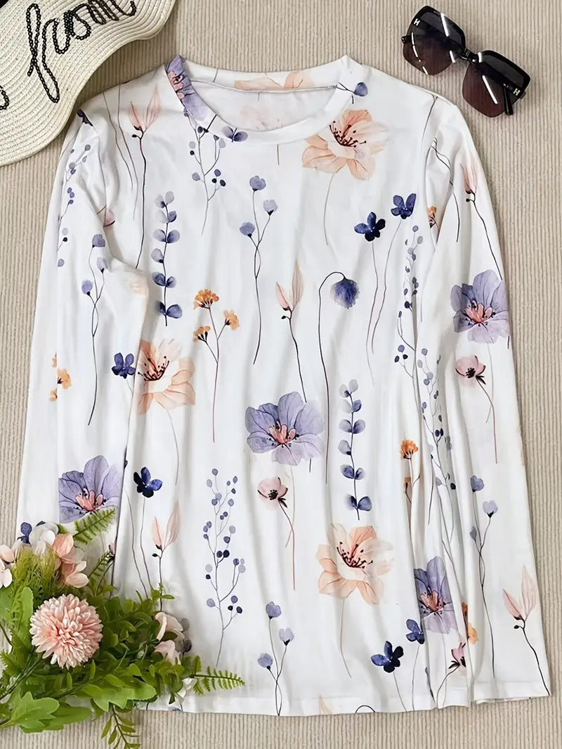 Women's Chic Floral Print Long Sleeve T-shirt | Ideal for Spring/Summer