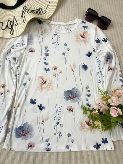 Women's Chic Floral Print Long Sleeve T-shirt | Ideal for Spring/Summer