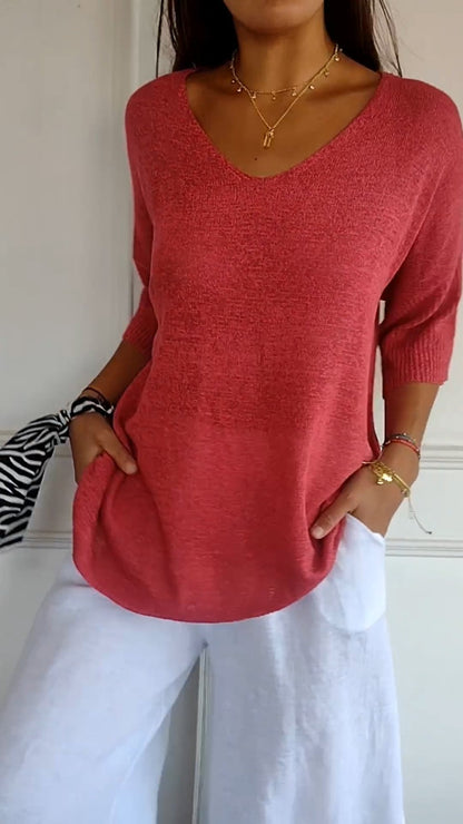 Alani - Timeless Knitted Shirt with a Flattering V-Neck for Women