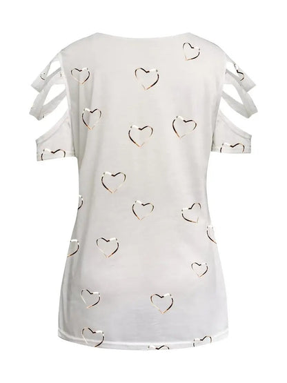 Women's Cold Shoulder T-shirt with Heart Print and Zipper Detail | Ideal for Spring/Summer