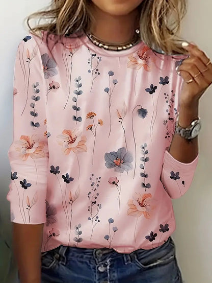 Women's Chic Floral Print Long Sleeve T-shirt | Ideal for Spring/Summer