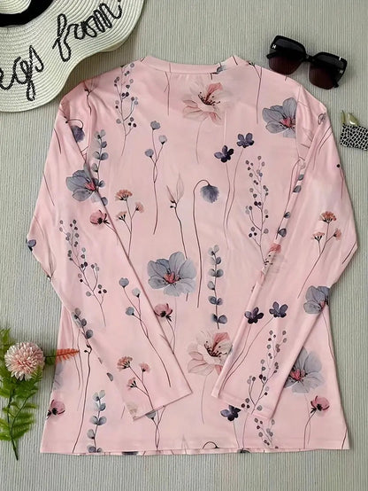 Women's Chic Floral Print Long Sleeve T-shirt | Ideal for Spring/Summer