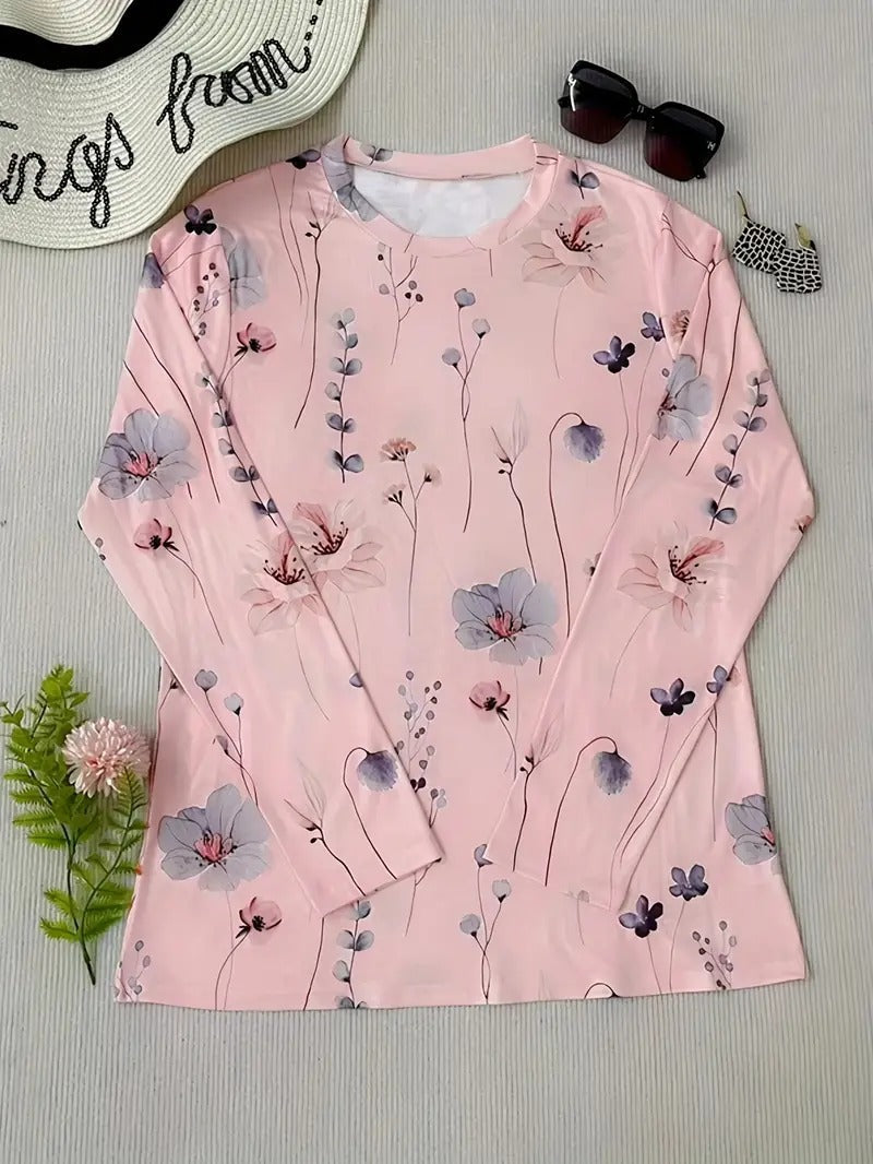 Women's Chic Floral Print Long Sleeve T-shirt | Ideal for Spring/Summer