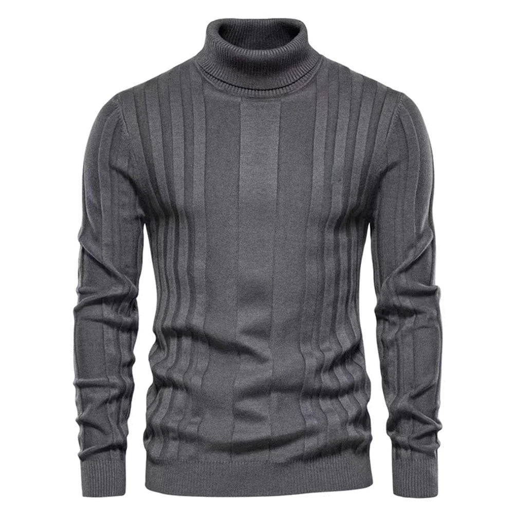 Men's Turtleneck Jumper with Vertical Line Pattern | Ideal for Autumn/Winter