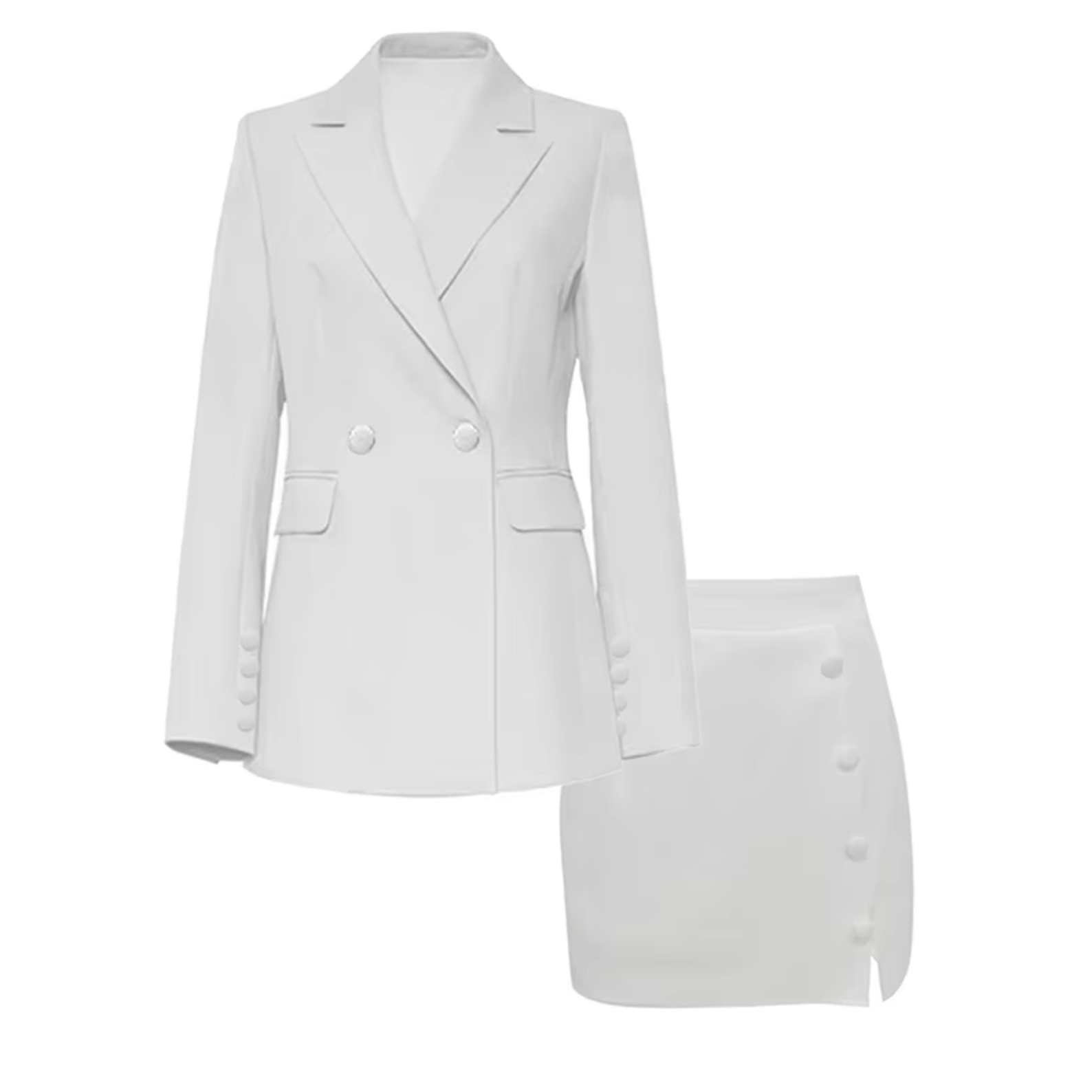 Women's White Buttoned Blazer with Skirt Set | Ideal for All Seasons