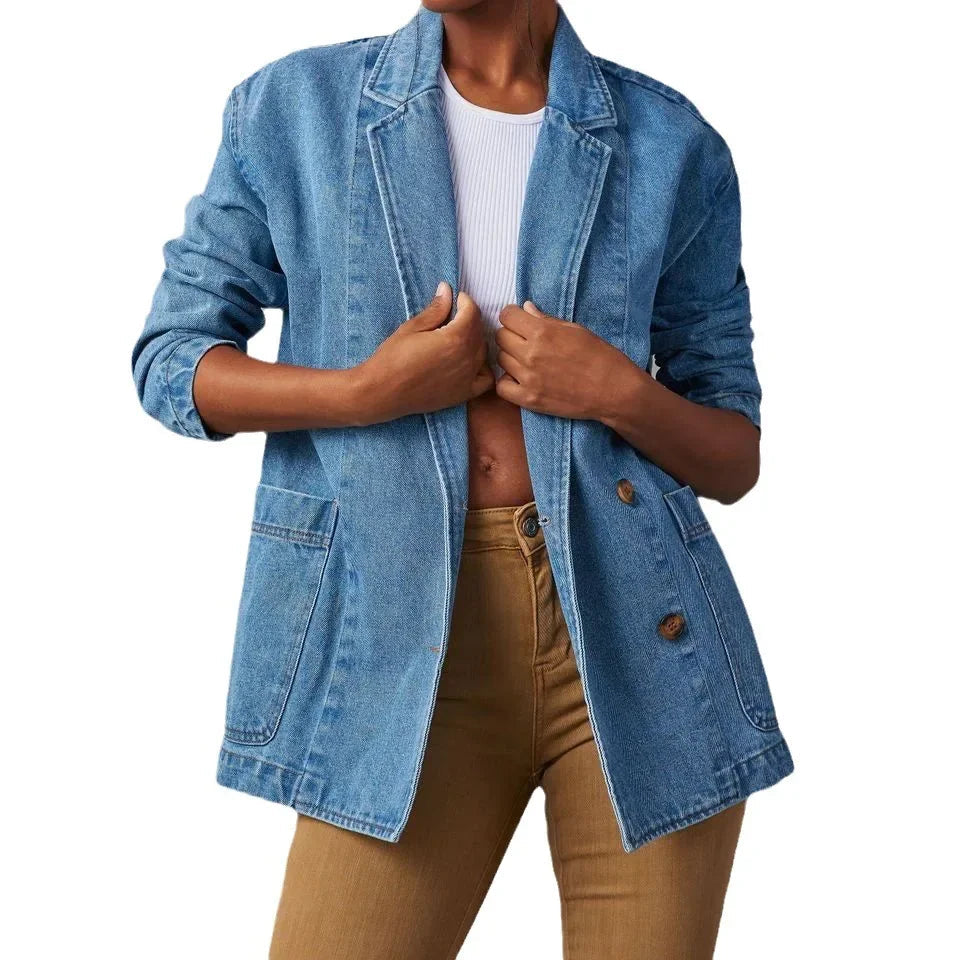 Women's Denim Blazer with Pockets  | Ideal for Everyday Wear