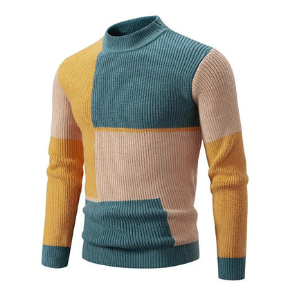 Men's Slim Fit Colorblock Knitted Jumper with Round Neckline | Ideal for Autumn/Winter